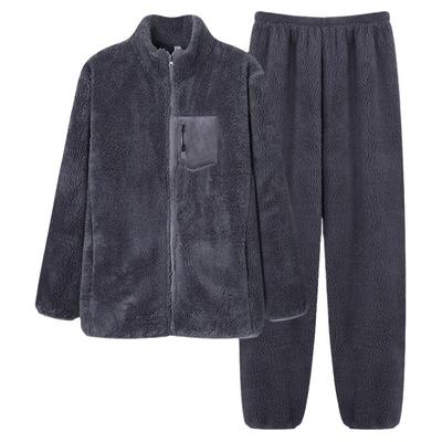睡衣男士冬季法兰绒加厚拉链套装