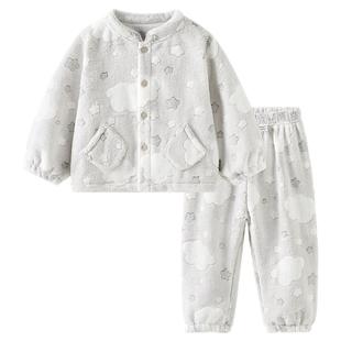 童泰宝宝套装秋冬儿童内衣男童衣服女童上衣裤子双面绒睡衣家居服