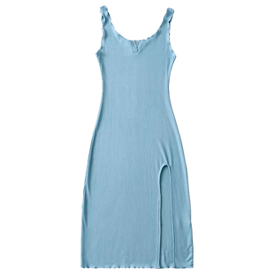 YoungGirlDay纯欲辣妹紧身弹力显瘦性感高开叉包臀打底背心连衣裙