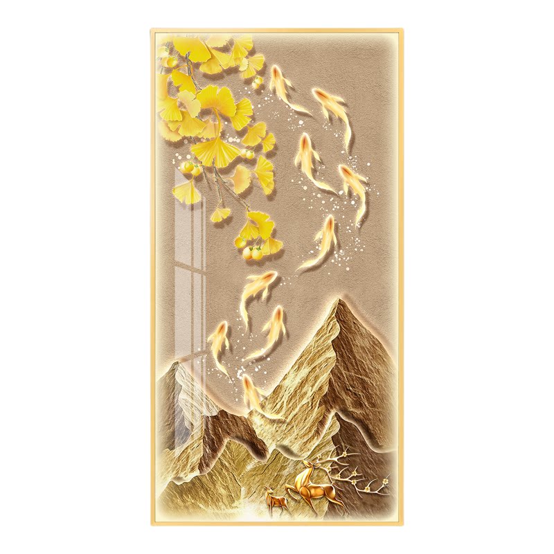 轻奢九鱼图晶瓷LED灯玄关挂画