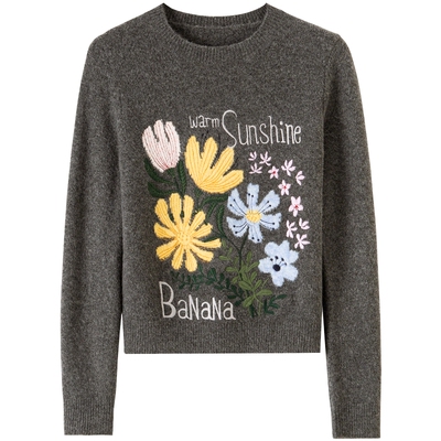 【绵羊毛】BANANA BABY2026年春新款有钱花提花刺绣软糯套头毛衣