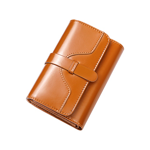 班亚奴2025新款钱包女短款三折真皮时尚女式折叠简约牛皮零钱夹红