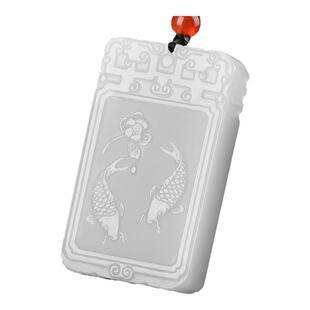 华林玉盟和田玉无事牌吊坠和田白玉吊坠男女天然正品莲花鱼玉项链