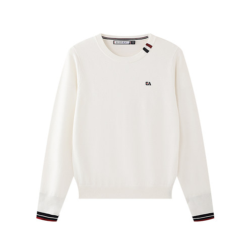 ELLE ACTIVE圆领撞色条纹针织衫25年秋款套头毛衣休闲长袖上衣女