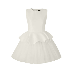 DPLAY2025年夏季新款白色连衣裙女短款礼服网纱裙子公主裙小白裙
