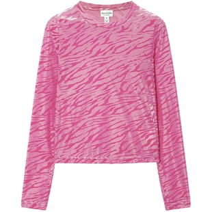 Juicy Couture橘滋T恤女26春夏新款网纱粉色植绒修身长袖打底上衣