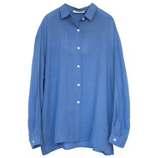 MANMANS法式松弛感衬衫 薄苎麻宽松防晒衬衣尼斯蓝色衬衣棉麻女