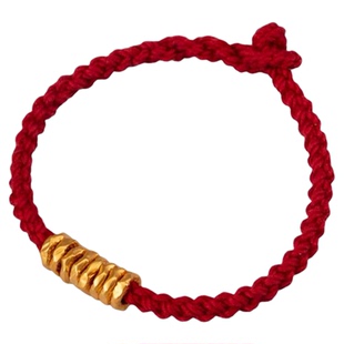 老庙黄金盘缠手串足金碎碎金红黑绳手链情侣款送女友七夕生日礼物