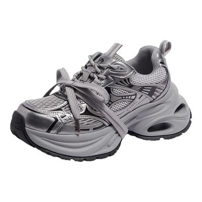 骆驼银际老爹鞋女鞋2025秋季新款银色运动鞋子女款厚底增高休闲鞋