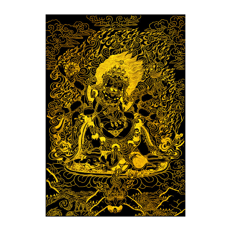 六臂大黑天白描线画稿diy手绘