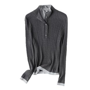 英伦风复古绞花可机洗羊毛撞色假两件毛衣简约通勤高领针织衫百搭