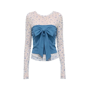 【透视性感】miu里miu气穿搭套装女早春碎花长袖T恤抹胸叠穿上衣