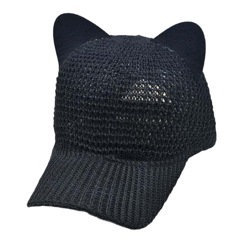 韩版亮线超萌可爱猫耳朵马术帽女夏天出游百搭棒球帽遮阳鸭舌帽子