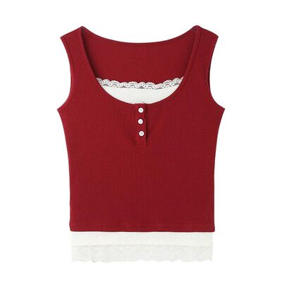 蕾丝拼接假两件背心吊带少女新款