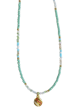 大米饰品】超仙蓝色系清新彩色串珠项链圆球吊坠小米珠锁骨链复古