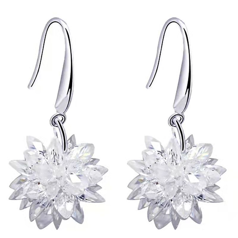 S925纯银水晶冰花耳坠