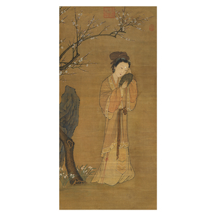 梅花仕女图宋代传统国画工笔人物台北故宫藏画临摹用绢布画稿底稿