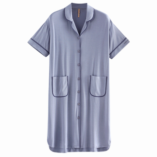 家乐芬睡裙女士睡衣夏季夏天夏款莫代尔短袖长款孕妇大码衬衫开衫