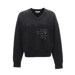 绫致ONLY25春夏新潮流休闲百搭V字领落肩宽松卫衣女士时尚