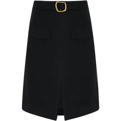 前开叉高腰半身裙直筒毛呢裙