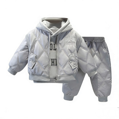 男童秋冬加绒连帽卫衣三件套