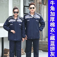 Утолщенное хлопковое пальто с коровьими рогами, спрятанными синим и серого