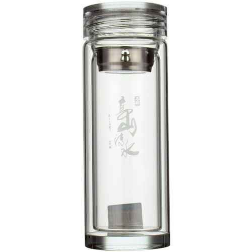 正品名辉双层玻璃杯高山流水全透明水晶底过滤带盖便携商务水杯子