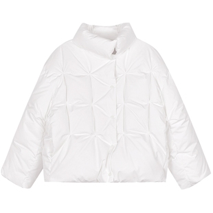 LESS设计感短款羽绒服女白色块面格拒水立领白鸭绒上衣2OAC12600