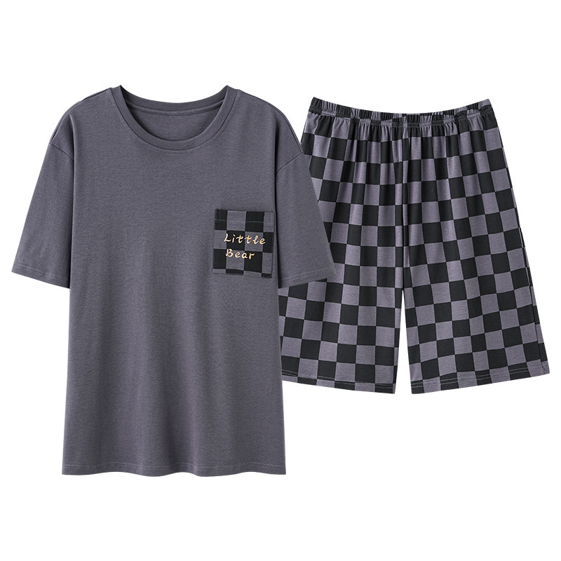 睡衣套装男士夏短袖家居服加大码