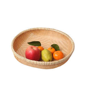 竹编家用馒头筐竹编簸箕竹编果盘有孔精编手工编织创意竹编篮果篮