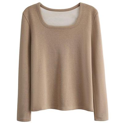 加绒方领打底衫女秋冬2025新款修身内搭冬季一体绒低领保暖上衣