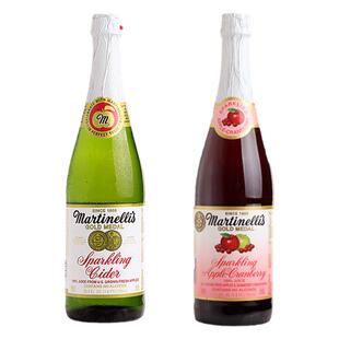 Martinelli's气泡苹果汁蔓越莓汁 750ml*2 瓶 起泡无酒精果酒香槟