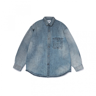 断码清货 余文乐mdns水洗牛仔长袖衬衫外套上衣休闲宽松男