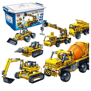 邦宝创客教育科普益智拼插积木玩具遥控机械组工程车挖掘机6908