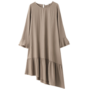 300斤复古不对称长裙子胖莹莹大码女装秋季拼接显瘦鱼尾摆连衣裙