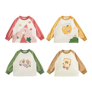幼悠 女童卡通印花卫衣2026春秋萌趣可爱软糯亲肤后领贴条休闲T恤