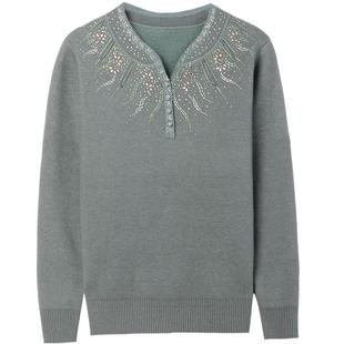 妈妈毛衣加绒加厚羊毛打底衫老年人女装秋冬洋气水貂绒上衣服大码