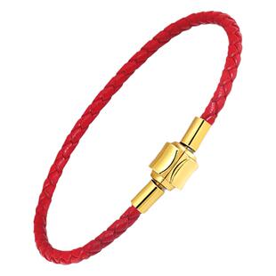 牛皮绳红绳手链可穿3D黄金转运珠钛钢扣保色可替换周家款金店供货