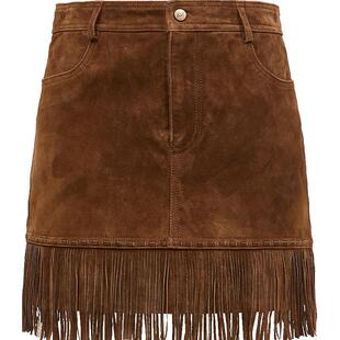 【ONLY奥莱】春季新款复古流苏高腰A字皮裙短裙半身裙女