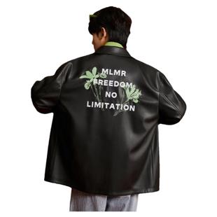 MLMR新款秋冬外套情侣男女款软衬衫领皮夹克黑色机车皮衣pu上衣