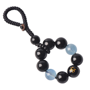 天然黑曜石海蓝宝钥匙扣挂件手机链五行水晶补喜水挂坠饰品男女款