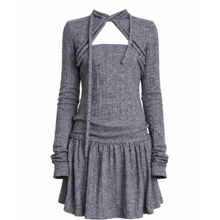 TROPICEYE 25原创中式领低保和短款针织收腰连衣裙长袖低腰伞裙