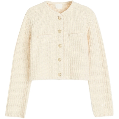 HM女装毛针织衫秋季纹理感单排扣长袖时尚短开衫1214993