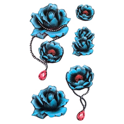 蓝色花朵性感纹身贴防水胸口持久
