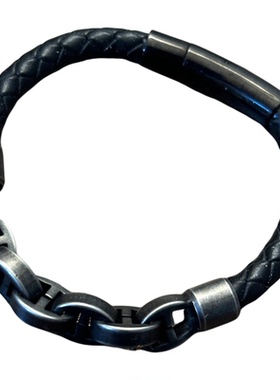 谢霆锋演唱皮革编织乌金链条手环