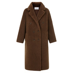 朗姿泰迪大衣气质翻领颗粒羊毛大衣百搭仿皮草外套2025年冬季新款