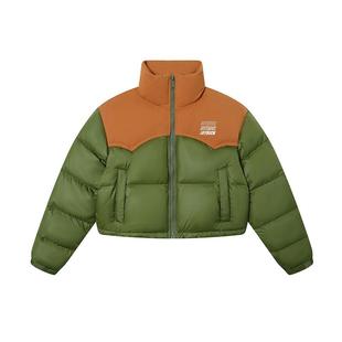 JOYRICH美式复古撞色拼接收腰立领短款白鸭绒羽绒服外套冬季女款