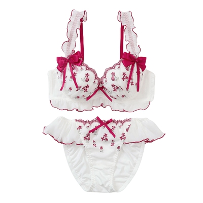 上托聚拢日系可爱荷叶边文胸套装