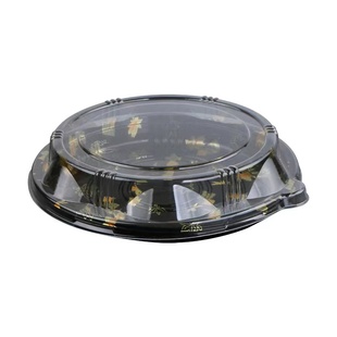 厂家直销 带盖加厚一次性打包盒三文鱼刺身商用圆盘寿司盒外卖盒