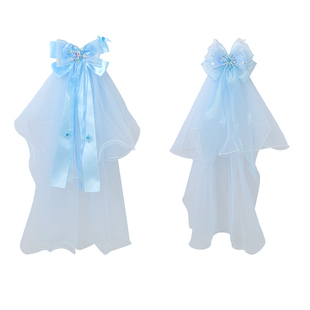 儿童蝴蝶结发夹女孩艾莎爱莎公主头纱女童六一表演发卡一字夹发饰